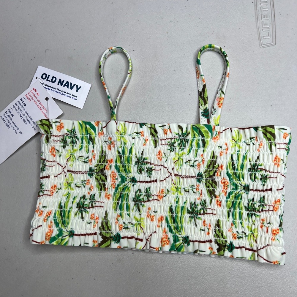 Old Navy Toddler Girls Smocked Tank Top White Palm Tropical Floral UPF 40 3T